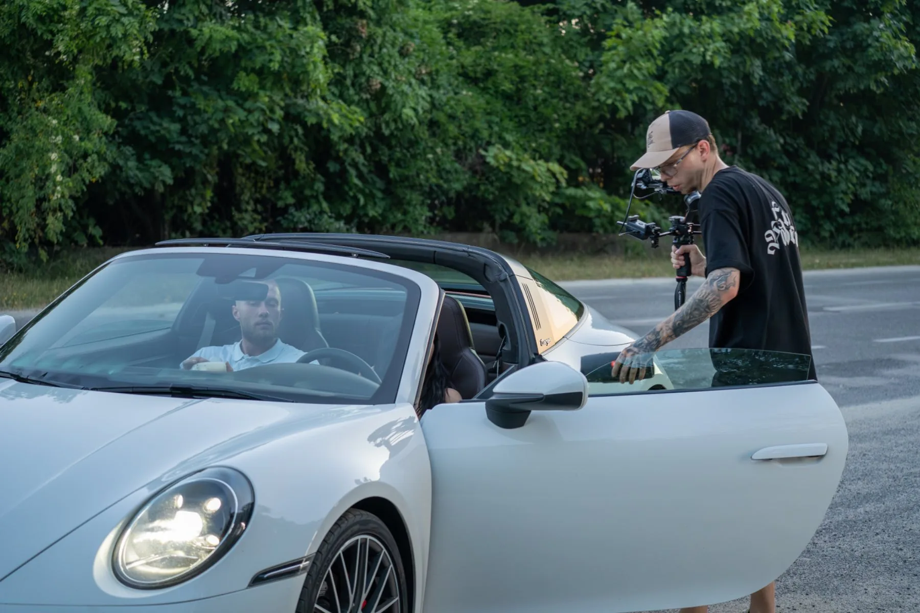 Natáčanie scény s Porsche na ceste smer Devín